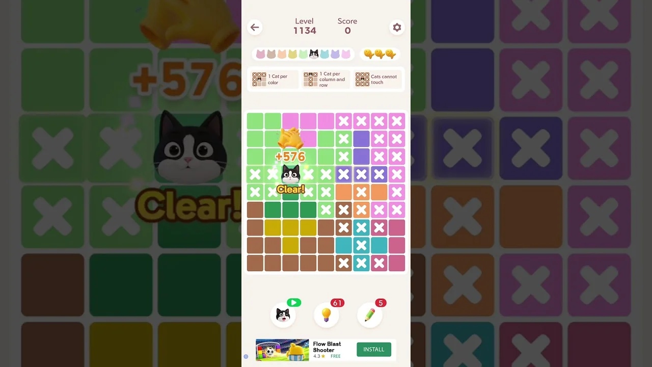 Meowdoku Level 1134 board layout