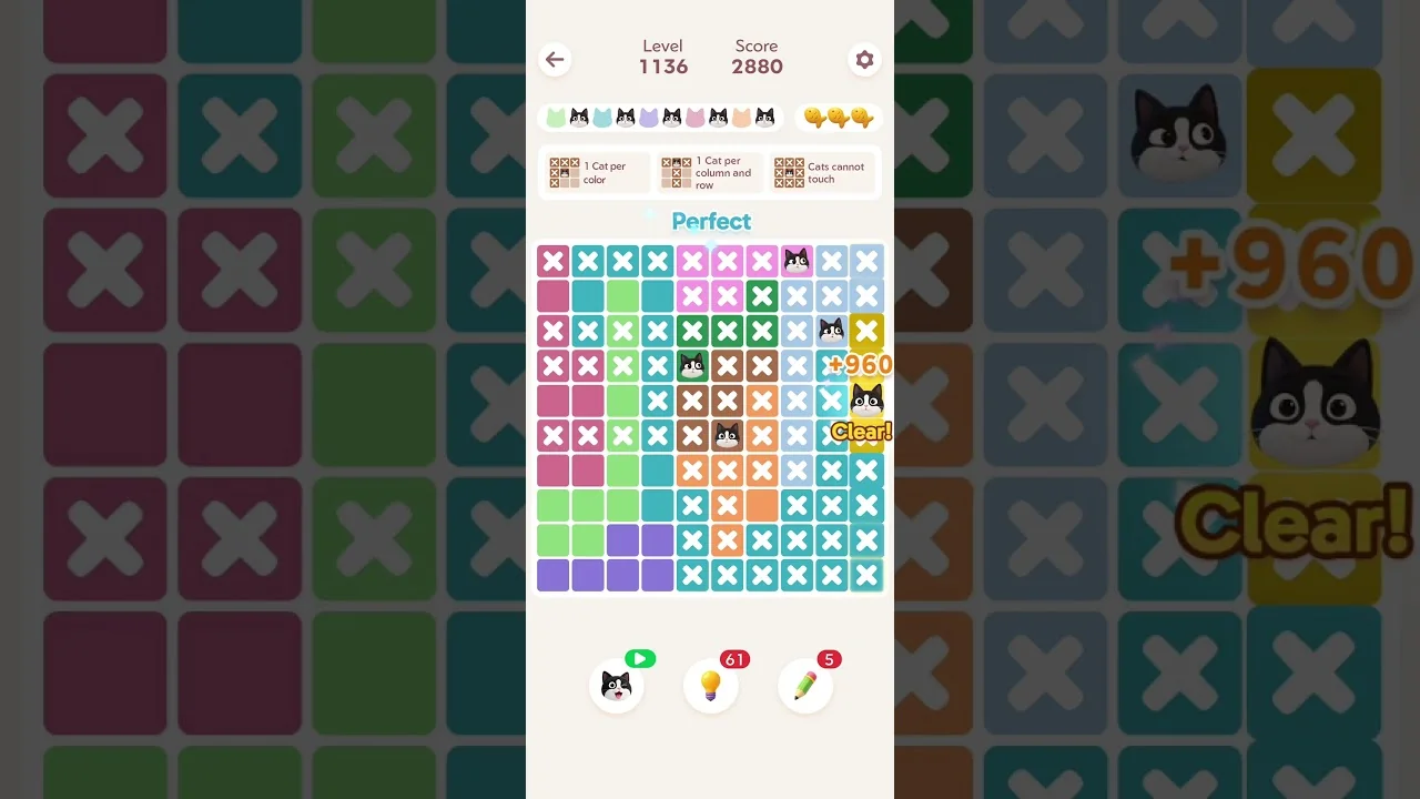 Meowdoku Level 1136 board layout