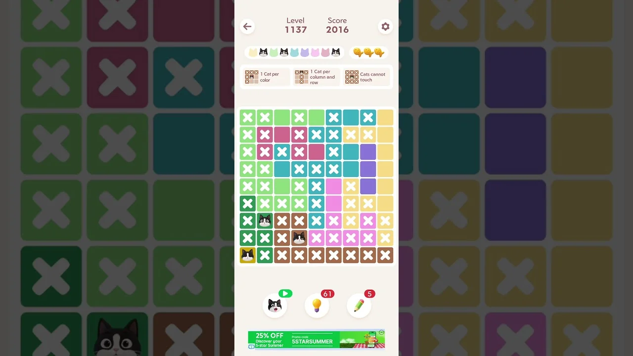 Meowdoku Level 1137 board layout
