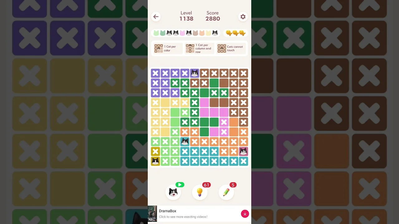 Meowdoku Level 1138 board layout