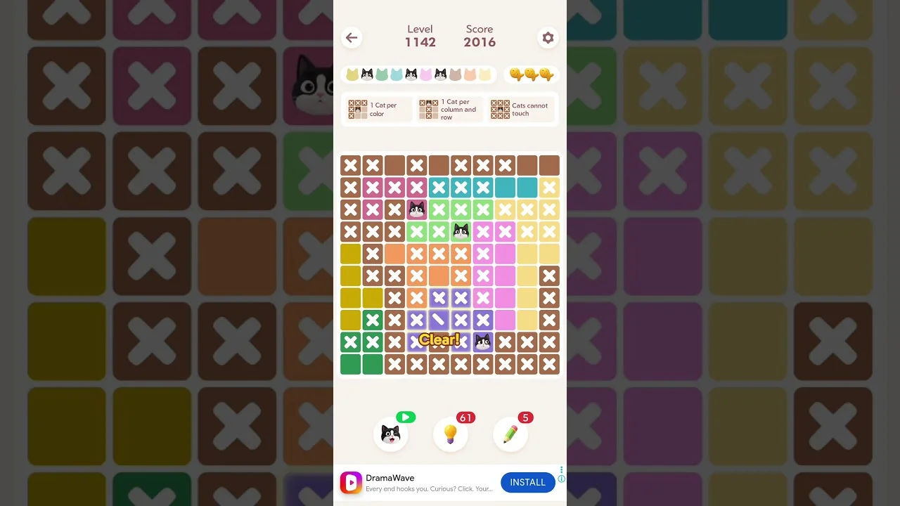 Meowdoku Level 1142 board layout