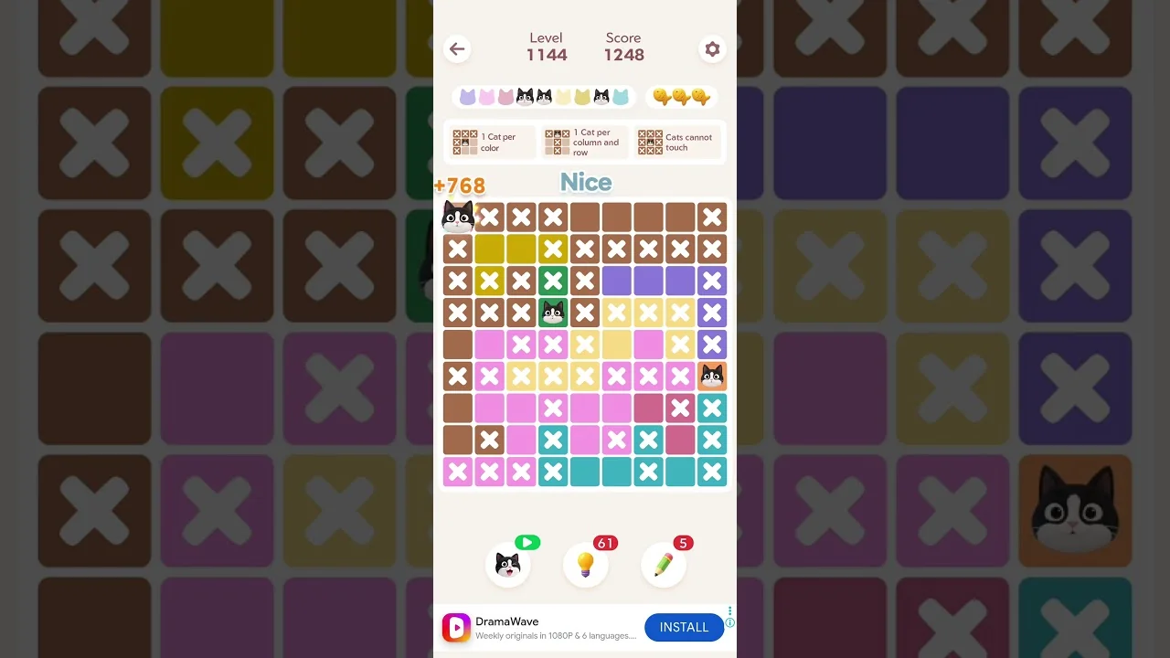 Meowdoku Level 1144 board layout