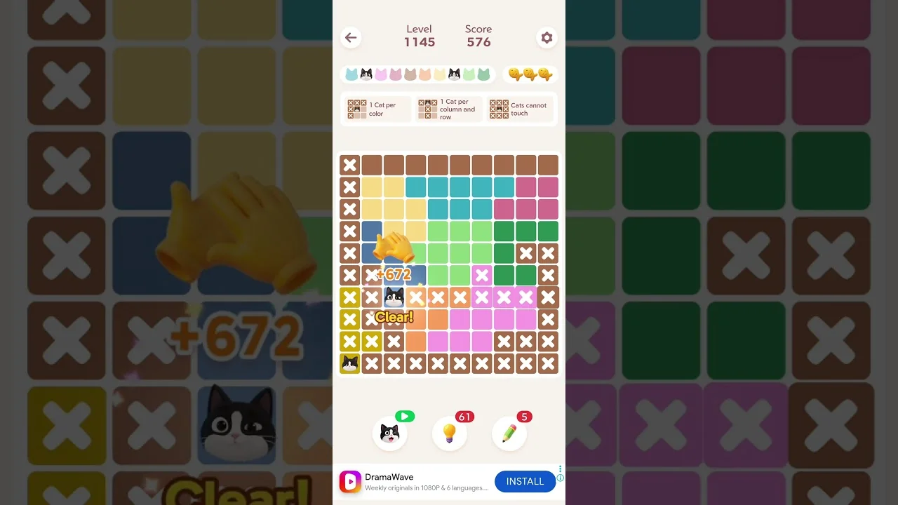 Meowdoku Level 1145 board layout