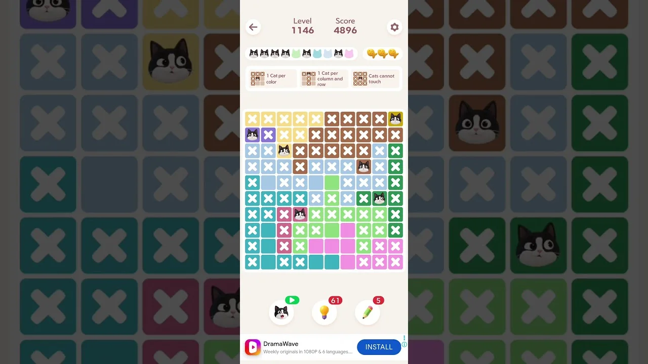 Meowdoku Level 1146 board layout