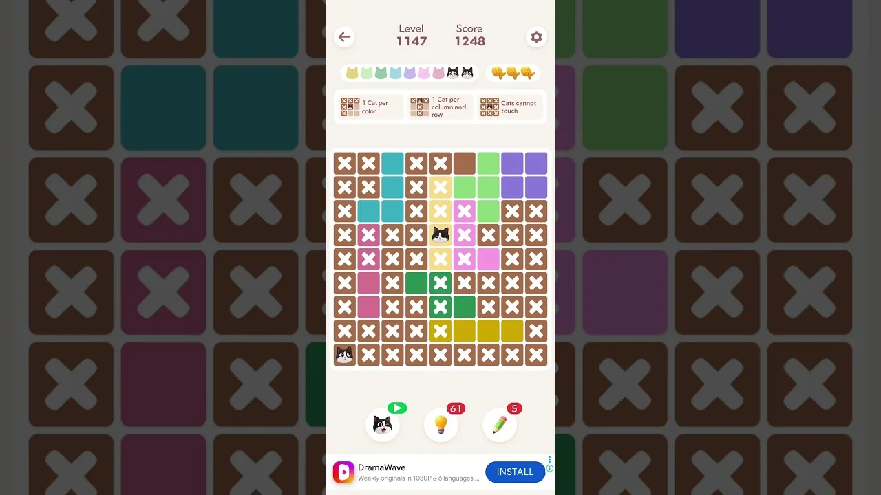 Meowdoku Level 1147 board layout