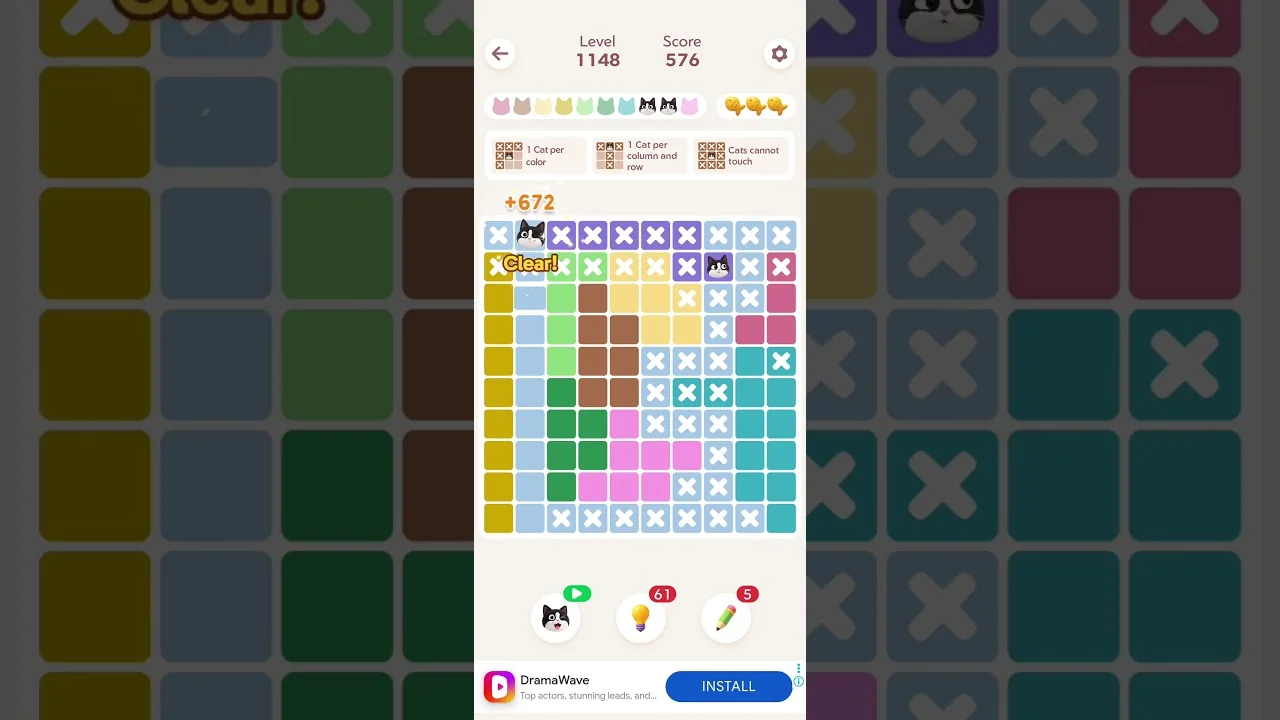 Meowdoku Level 1148 board layout