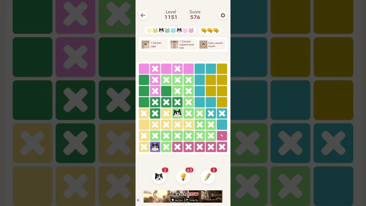 Meowdoku Level 1151 board layout