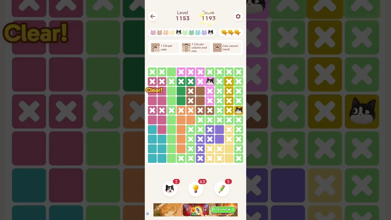 Meowdoku Level 1153 board layout