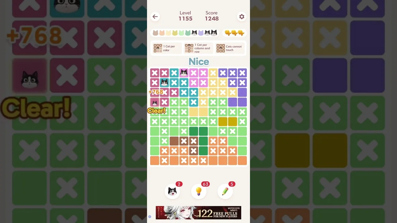 Meowdoku Level 1155 board layout