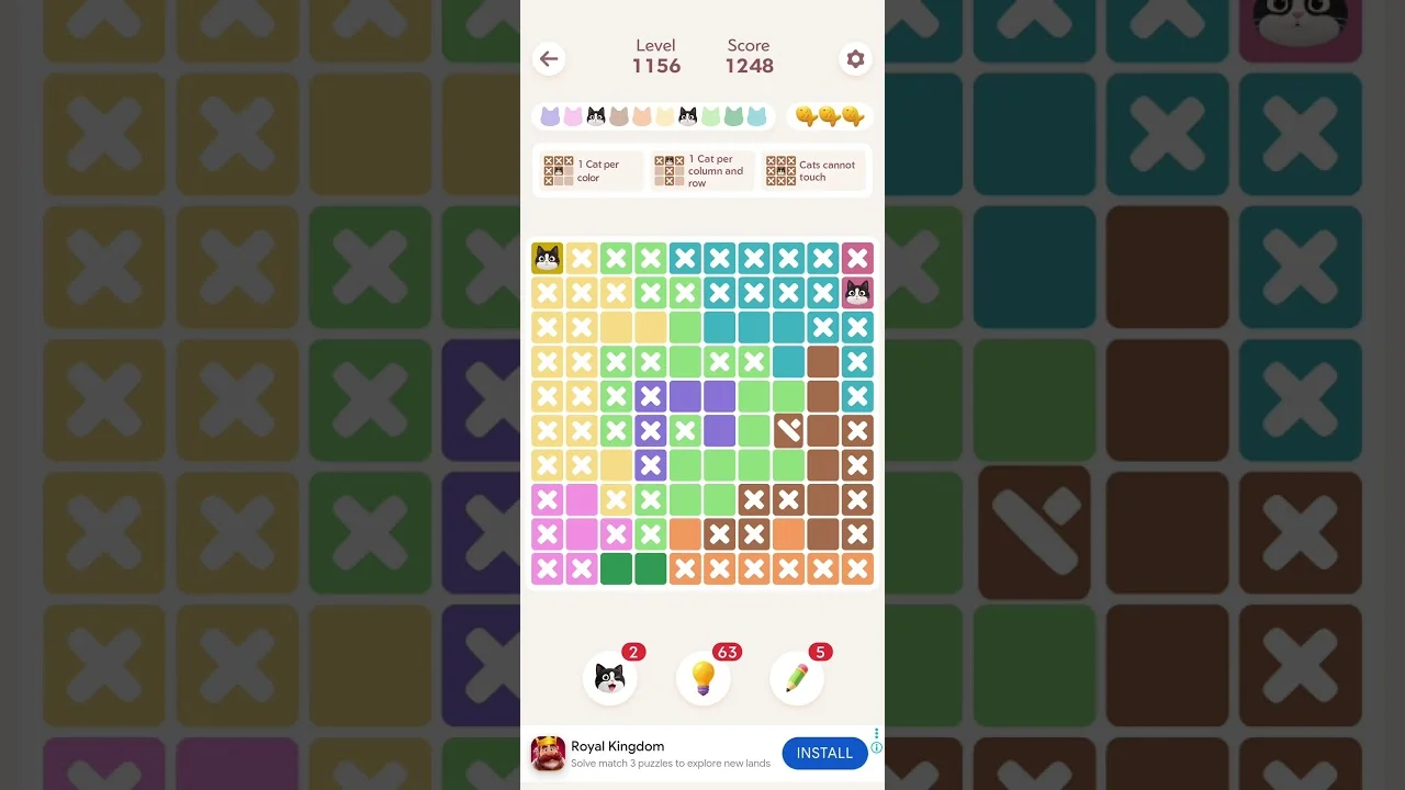Meowdoku Level 1156 board layout