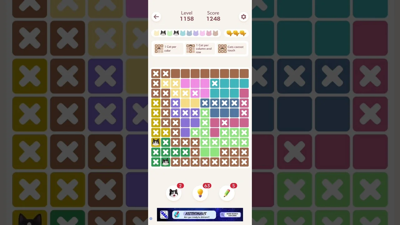 Meowdoku Level 1158 board layout