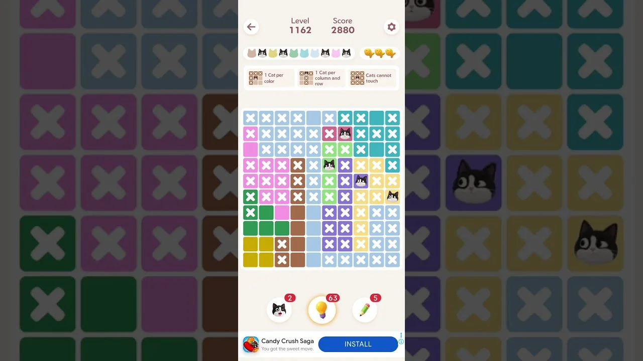 Meowdoku Level 1162 board layout