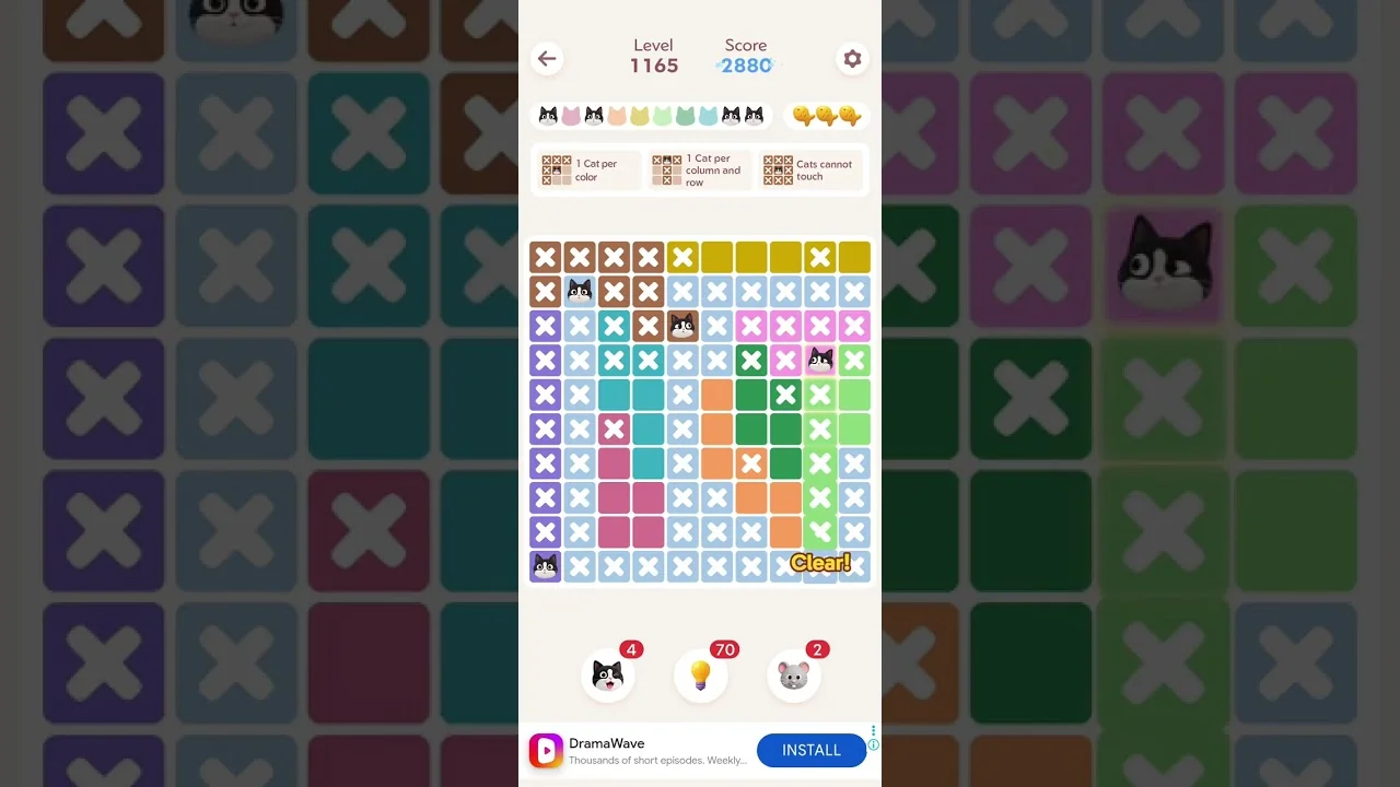 Meowdoku Level 1165 board layout