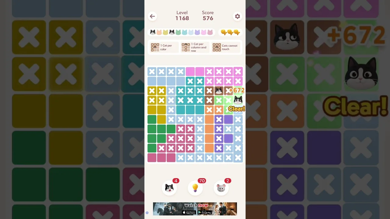 Meowdoku Level 1168 board layout