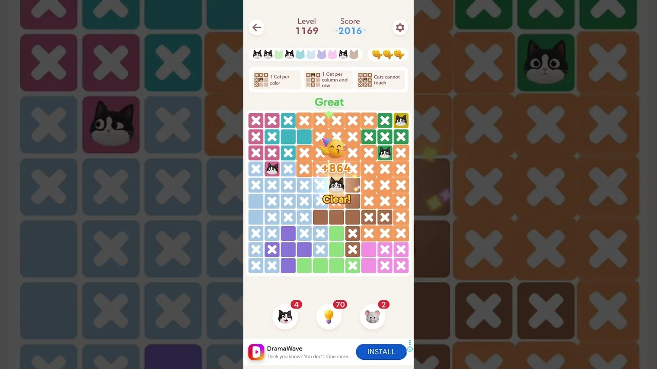 Meowdoku Level 1169 board layout