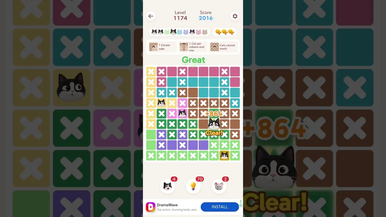Meowdoku Level 1174 board layout