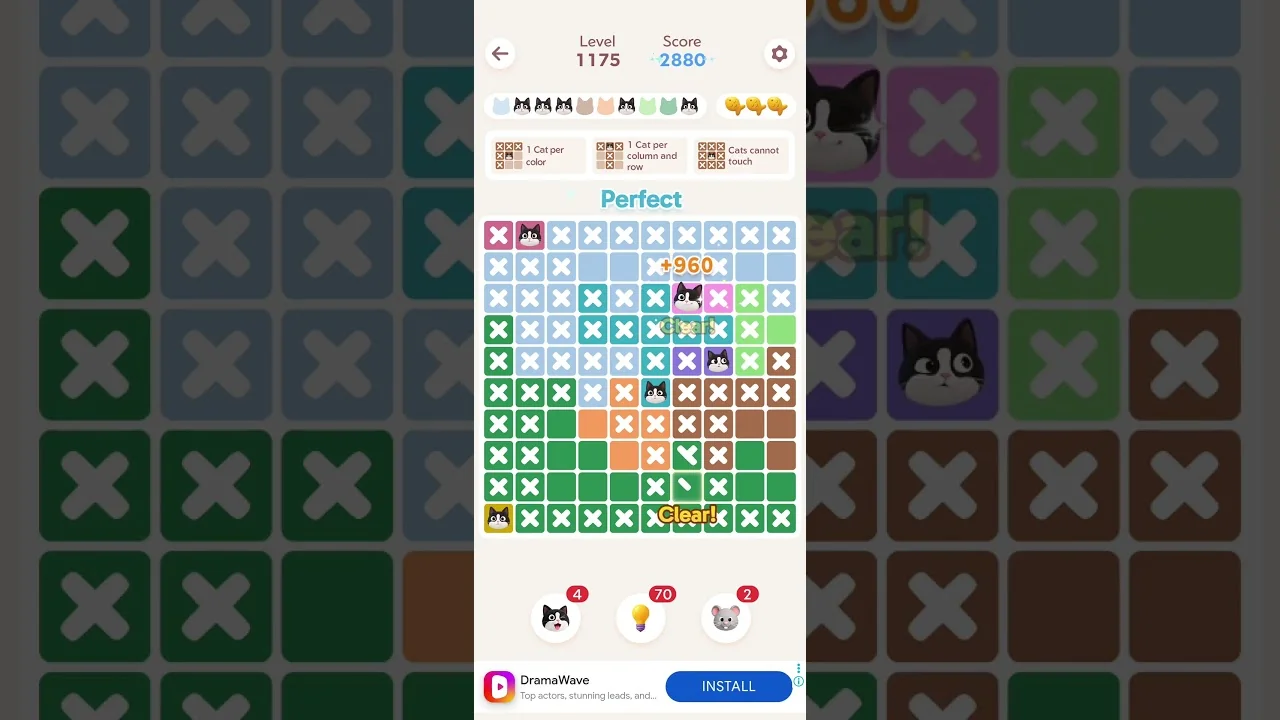 Meowdoku Level 1175 board layout