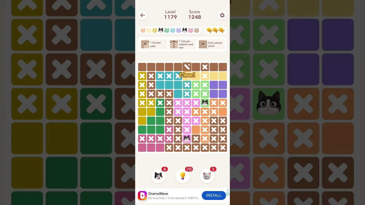 Meowdoku Level 1179 board layout