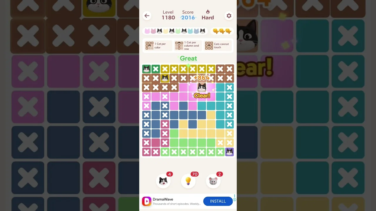 Meowdoku Level 1180 board layout
