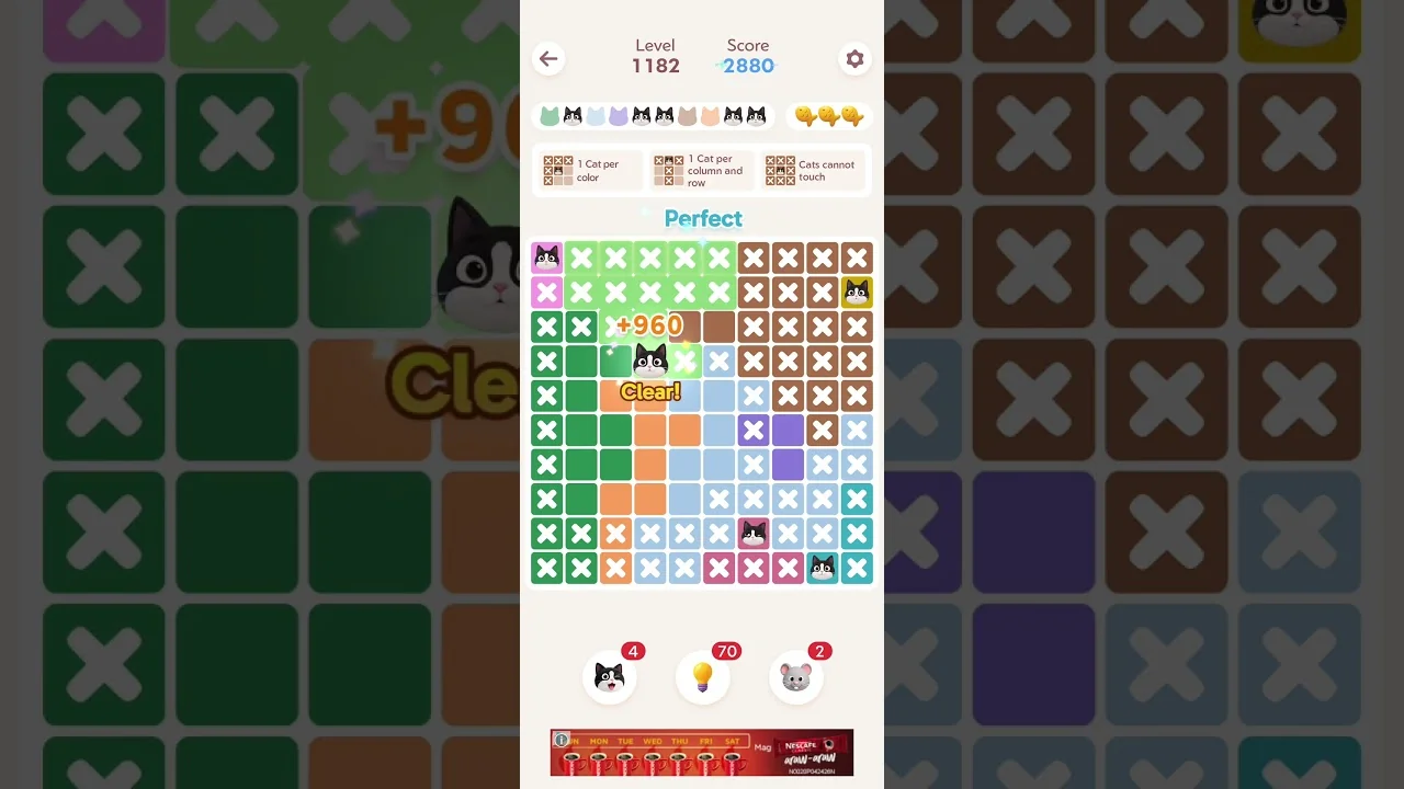 Meowdoku Level 1182 board layout