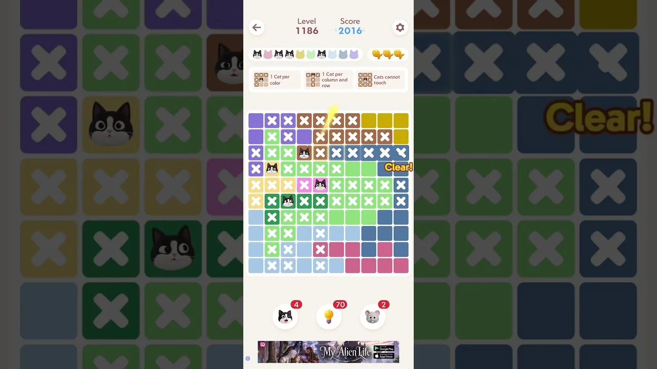 Meowdoku Level 1186 board layout