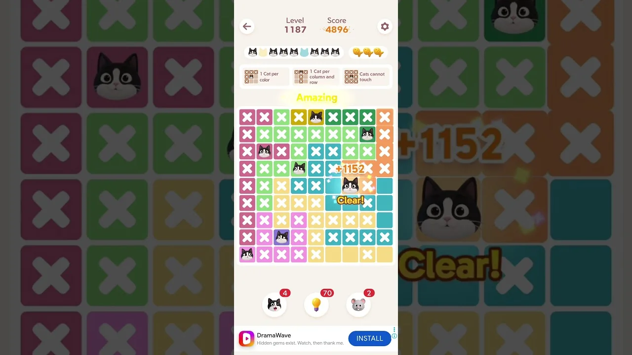 Meowdoku Level 1187 board layout