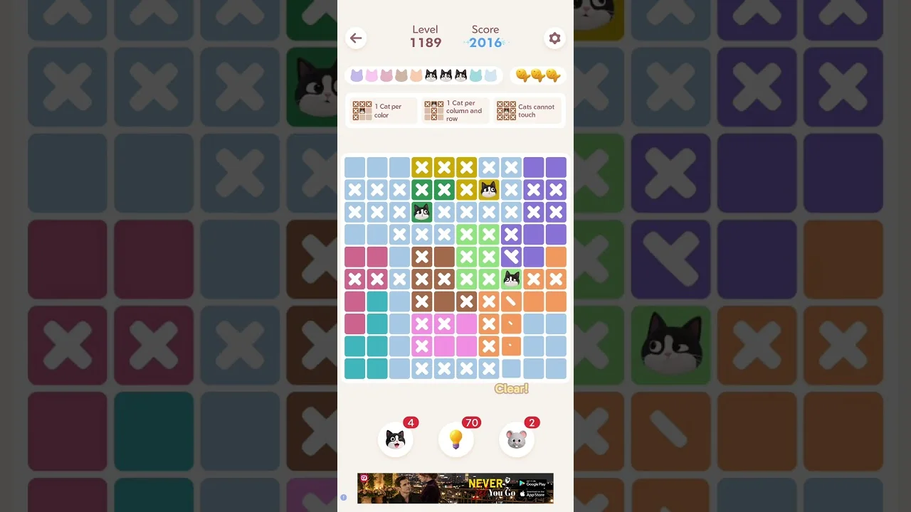 Meowdoku Level 1189 board layout