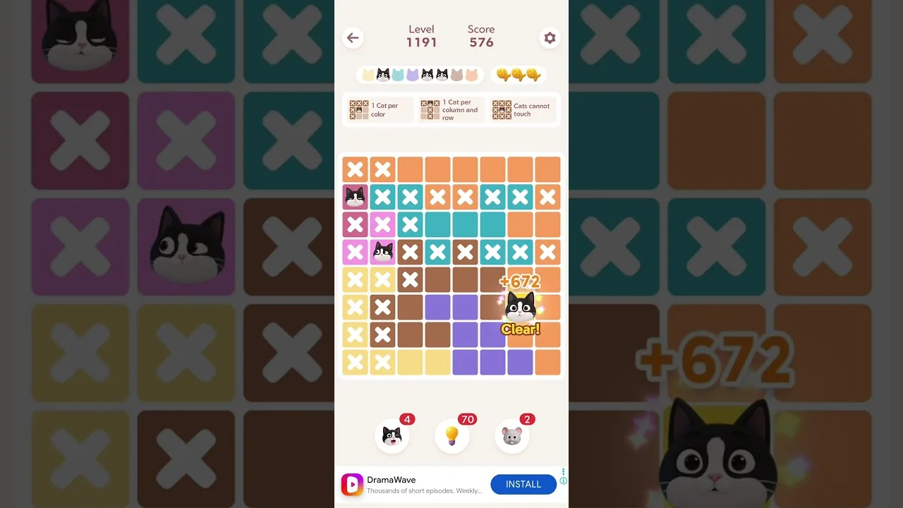 Meowdoku Level 1191 board layout