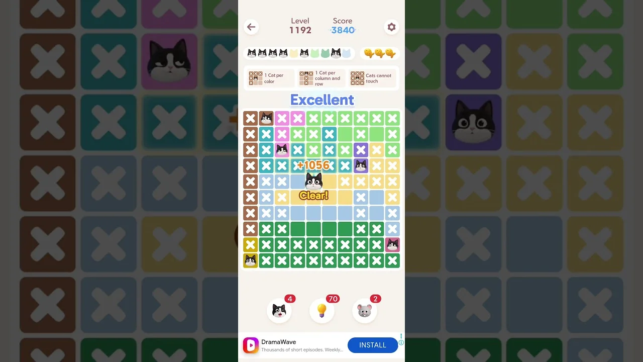 Meowdoku Level 1192 board layout