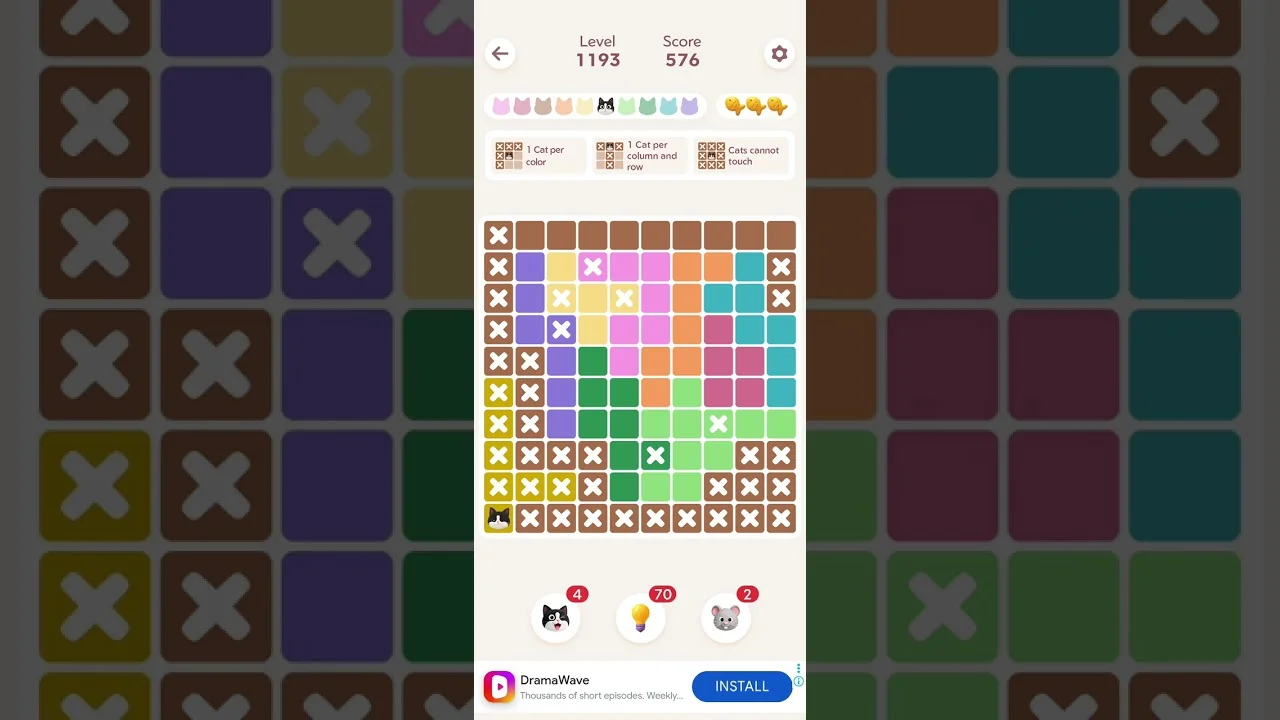 Meowdoku Level 1193 board layout