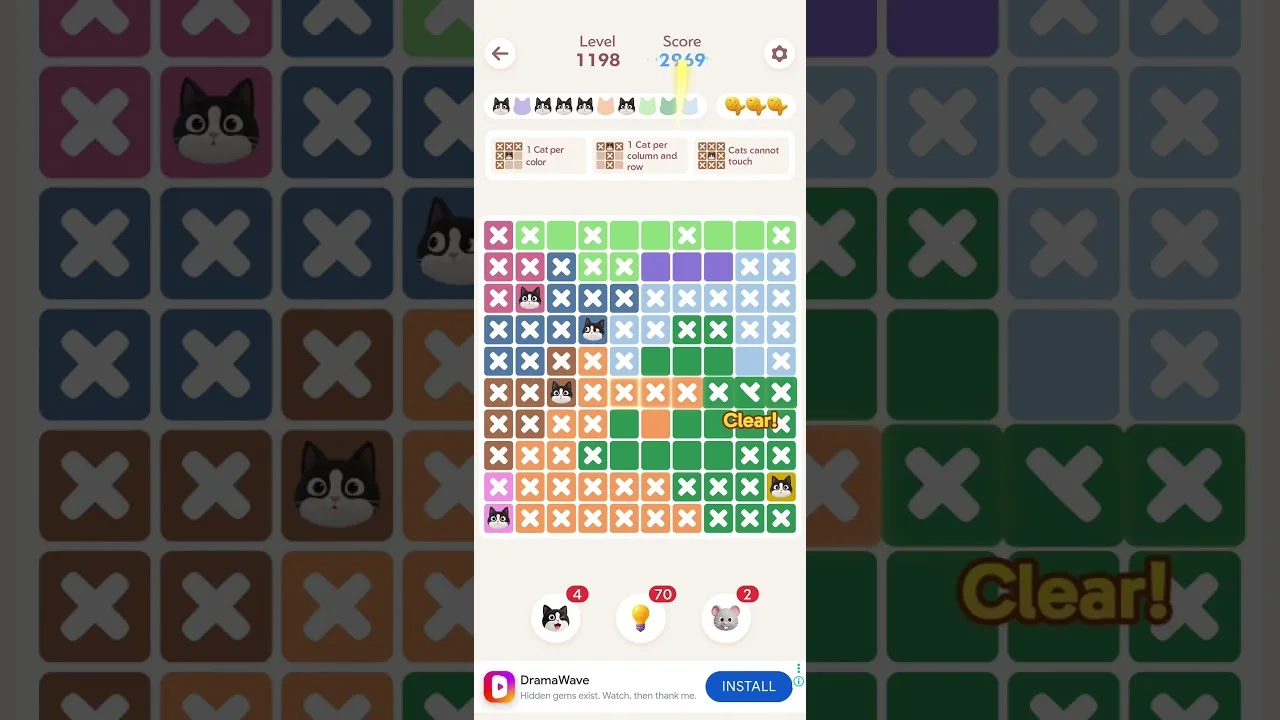 Meowdoku Level 1198 board layout