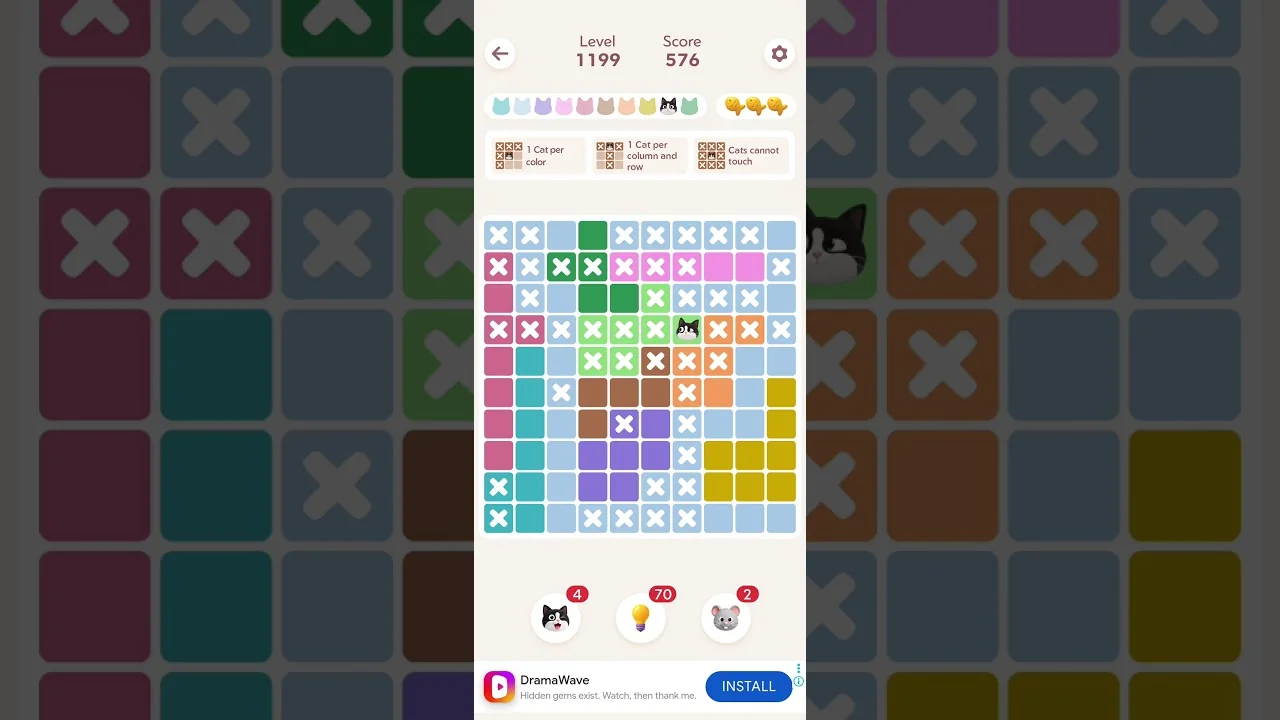 Meowdoku Level 1199 board layout