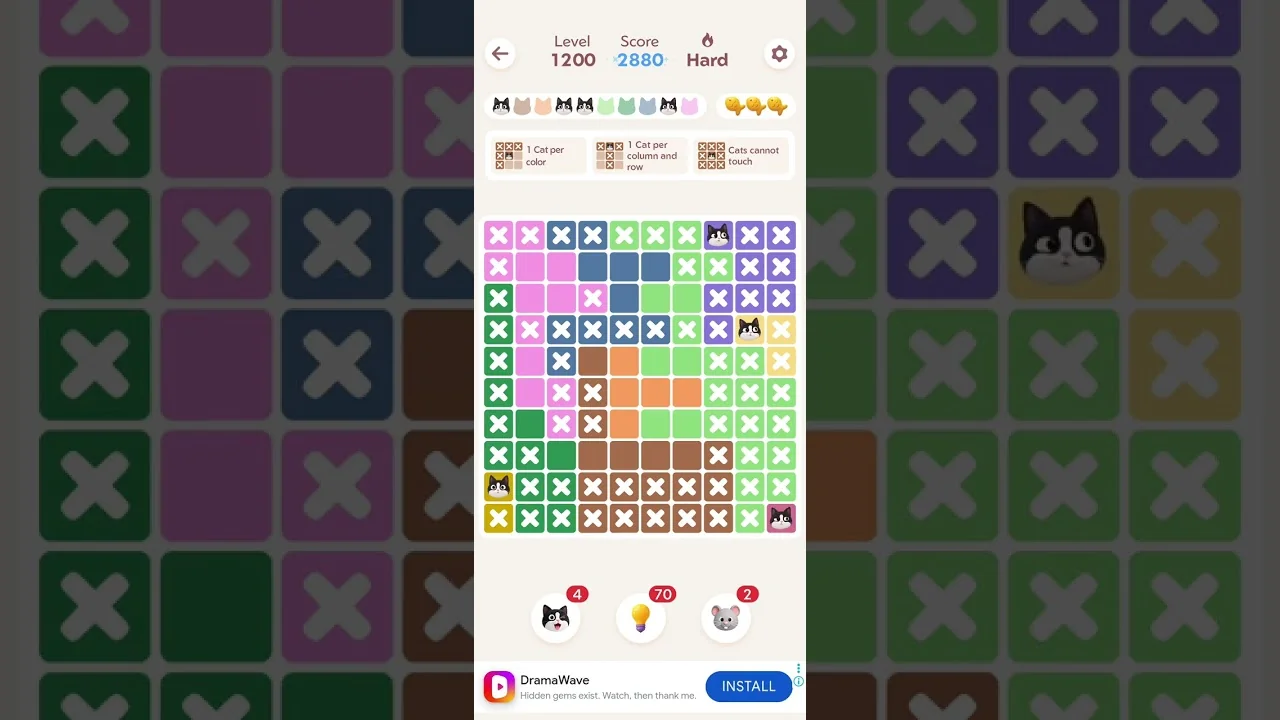 Meowdoku Level 1200 board layout