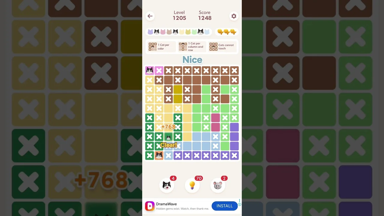 Meowdoku Level 1205 board layout