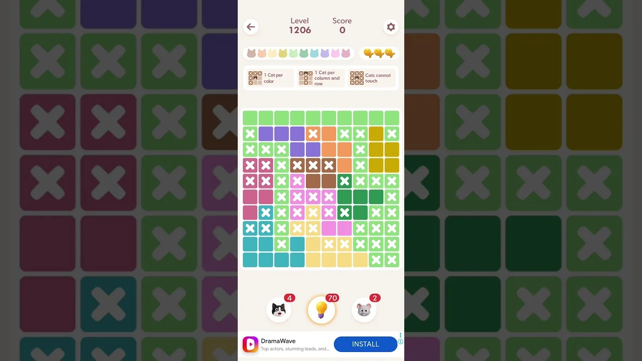 Meowdoku Level 1206 board layout