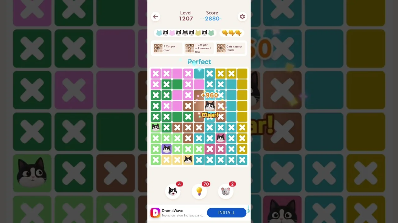 Meowdoku Level 1207 board layout