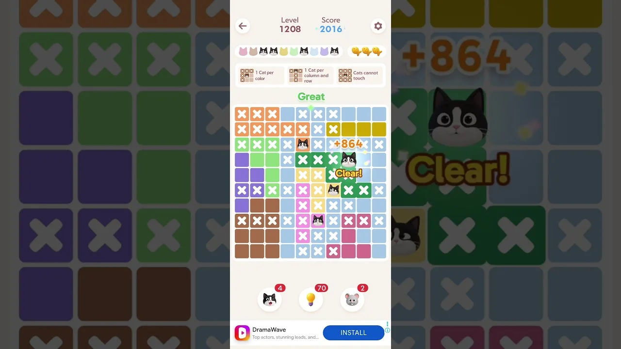 Meowdoku Level 1208 board layout