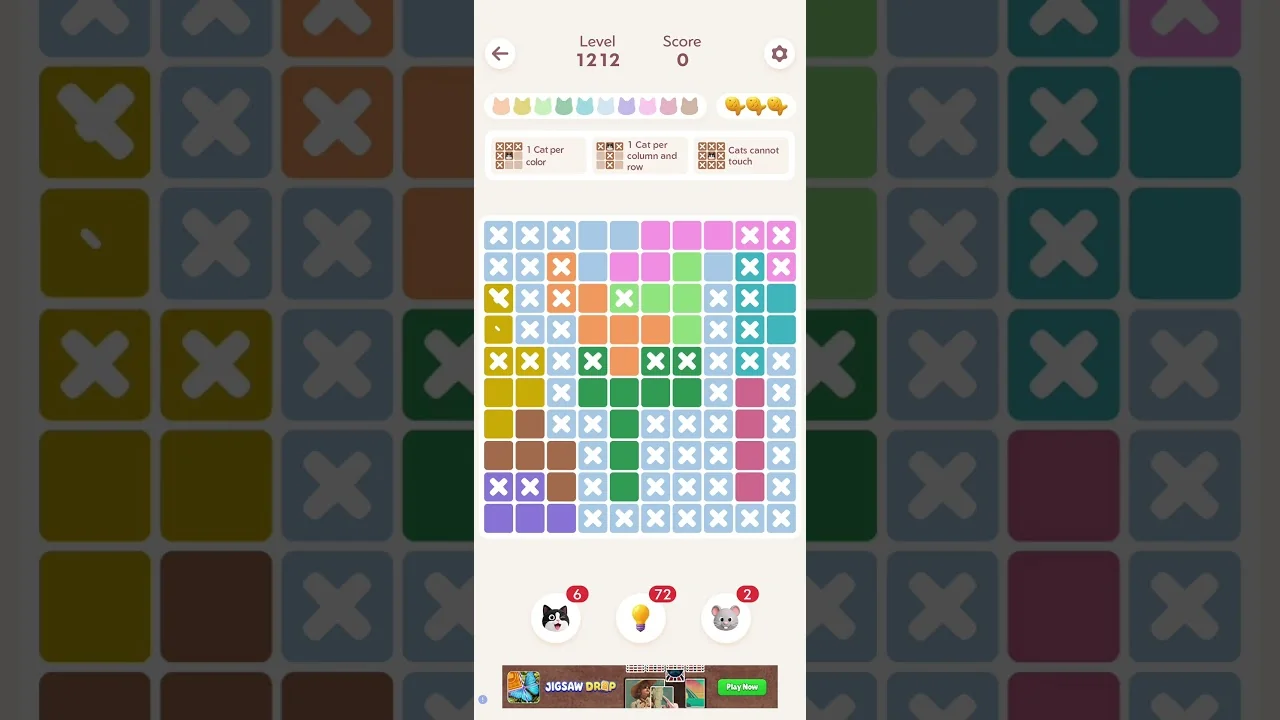 Meowdoku Level 1212 board layout