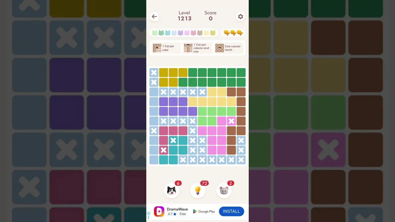 Meowdoku Level 1213 board layout
