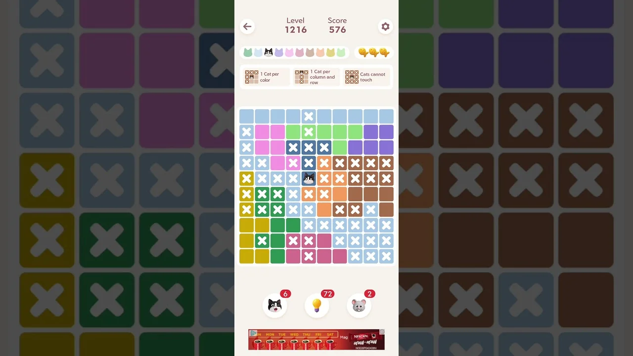 Meowdoku Level 1216 board layout