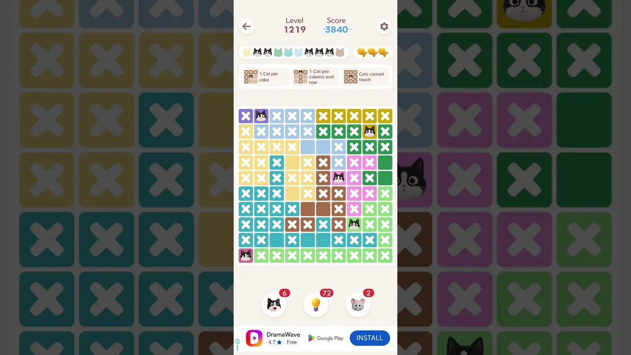 Meowdoku Level 1219 board layout