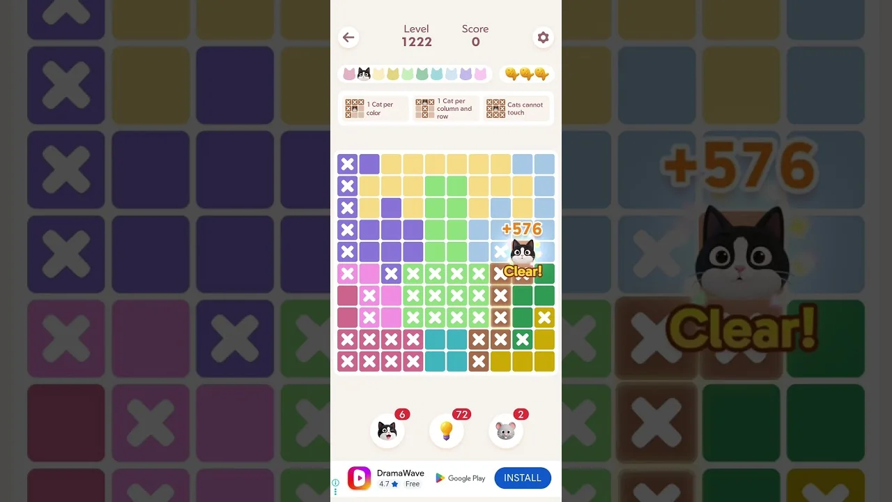 Meowdoku Level 1222 board layout