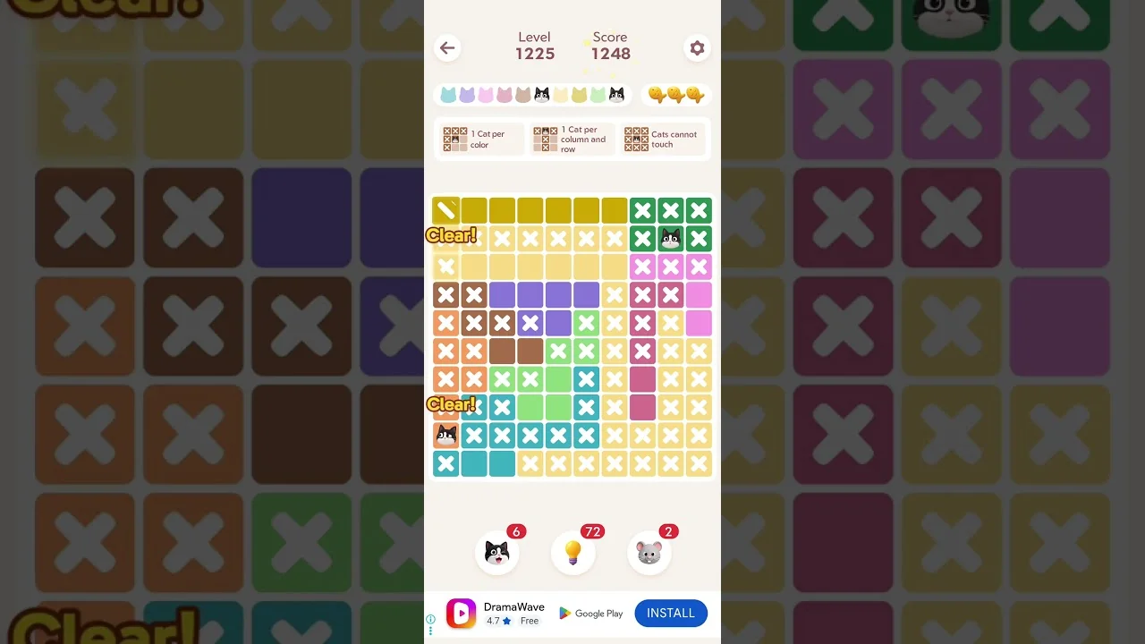 Meowdoku Level 1225 board layout
