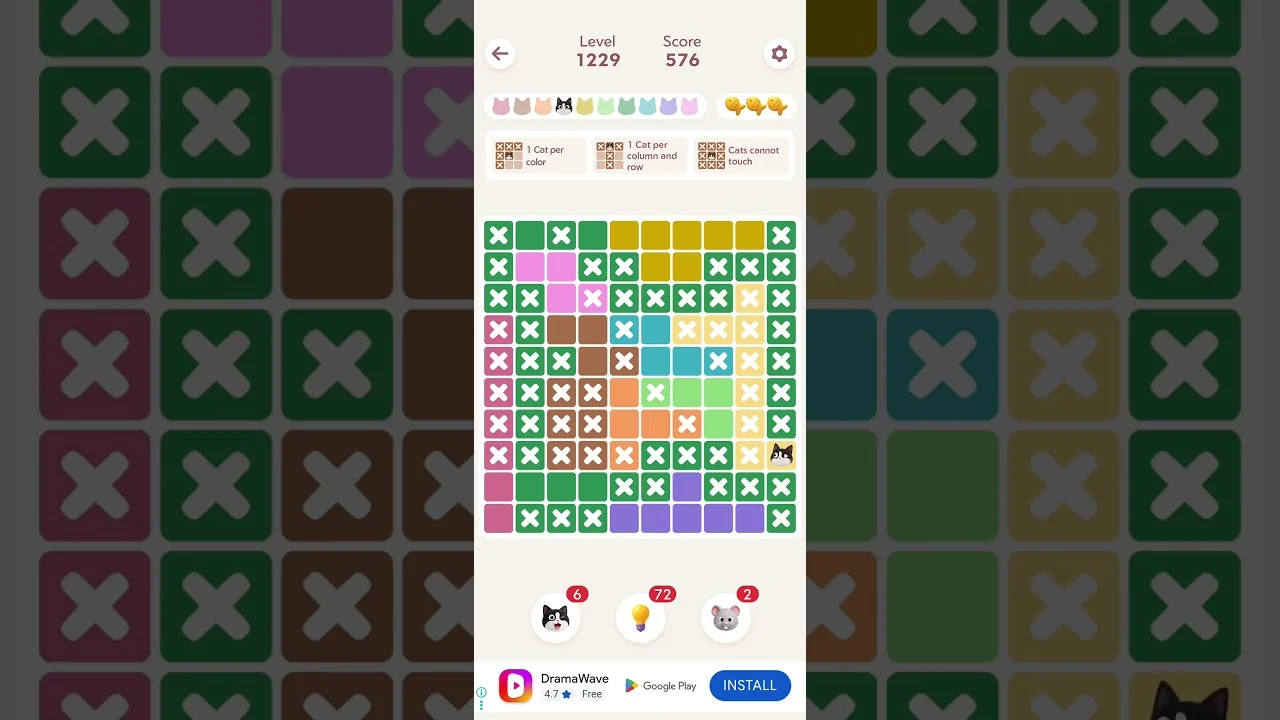 Meowdoku Level 1229 board layout