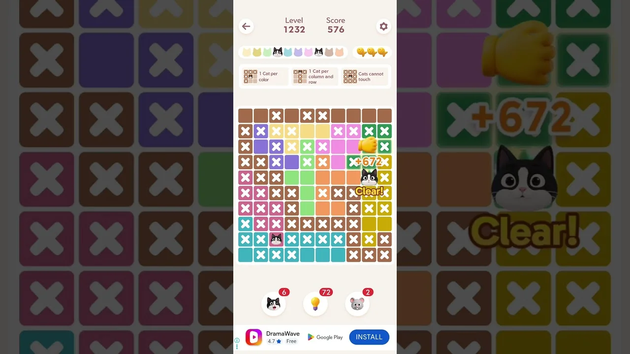 Meowdoku Level 1232 board layout