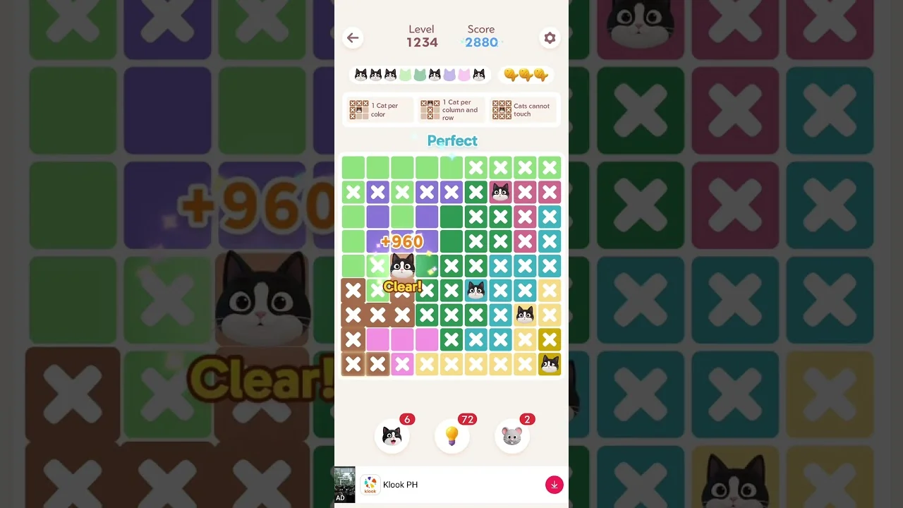 Meowdoku Level 1234 board layout