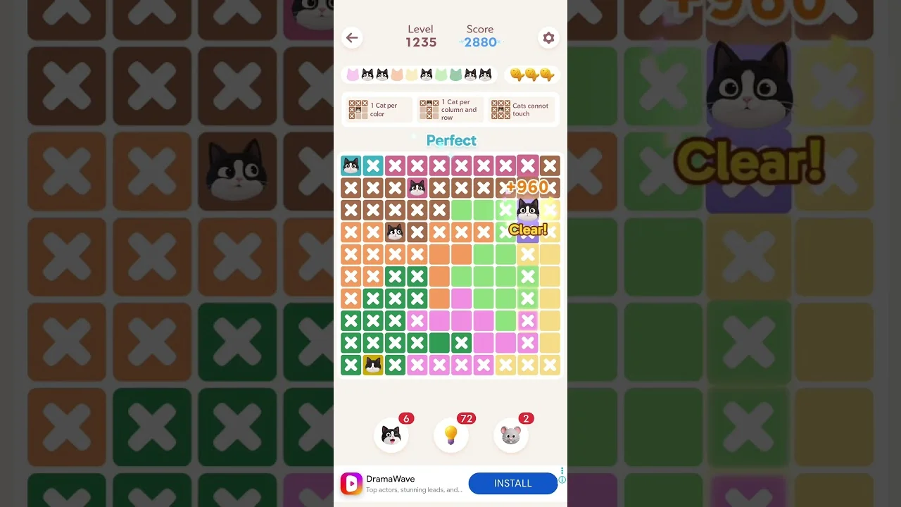 Meowdoku Level 1235 board layout
