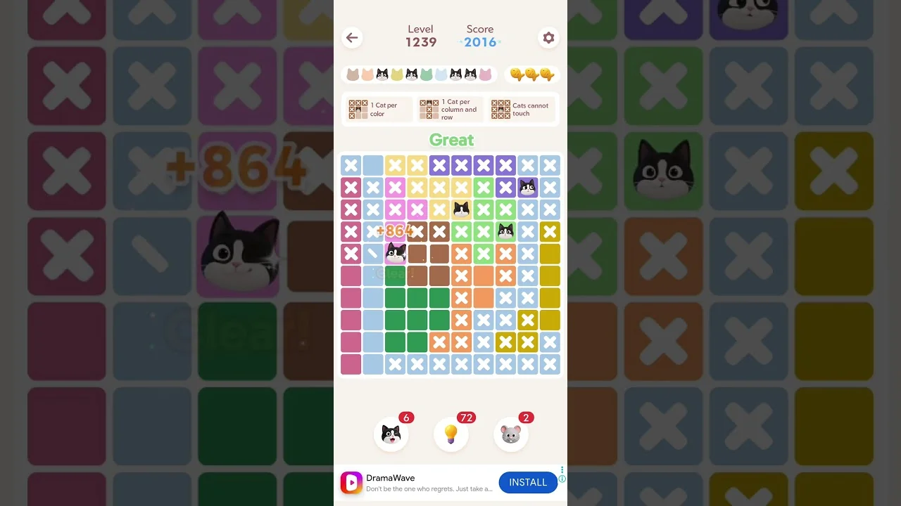 Meowdoku Level 1239 board layout