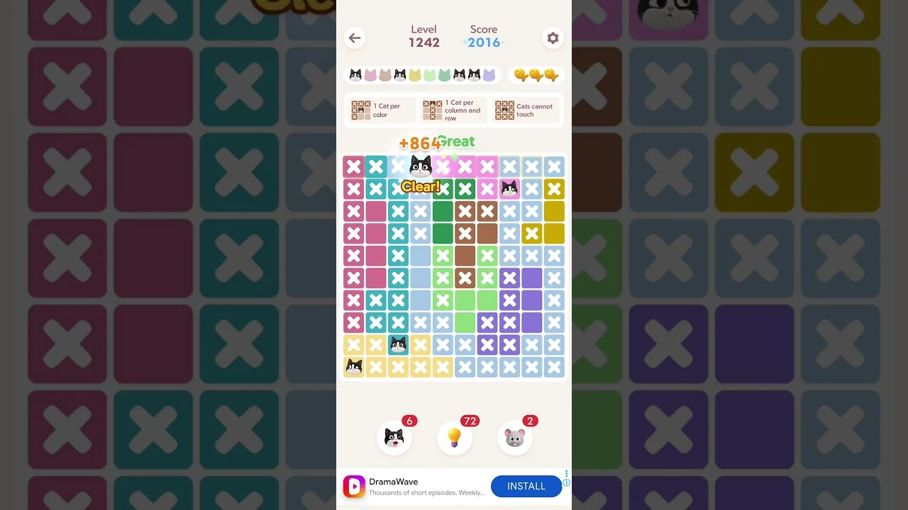 Meowdoku Level 1242 board layout
