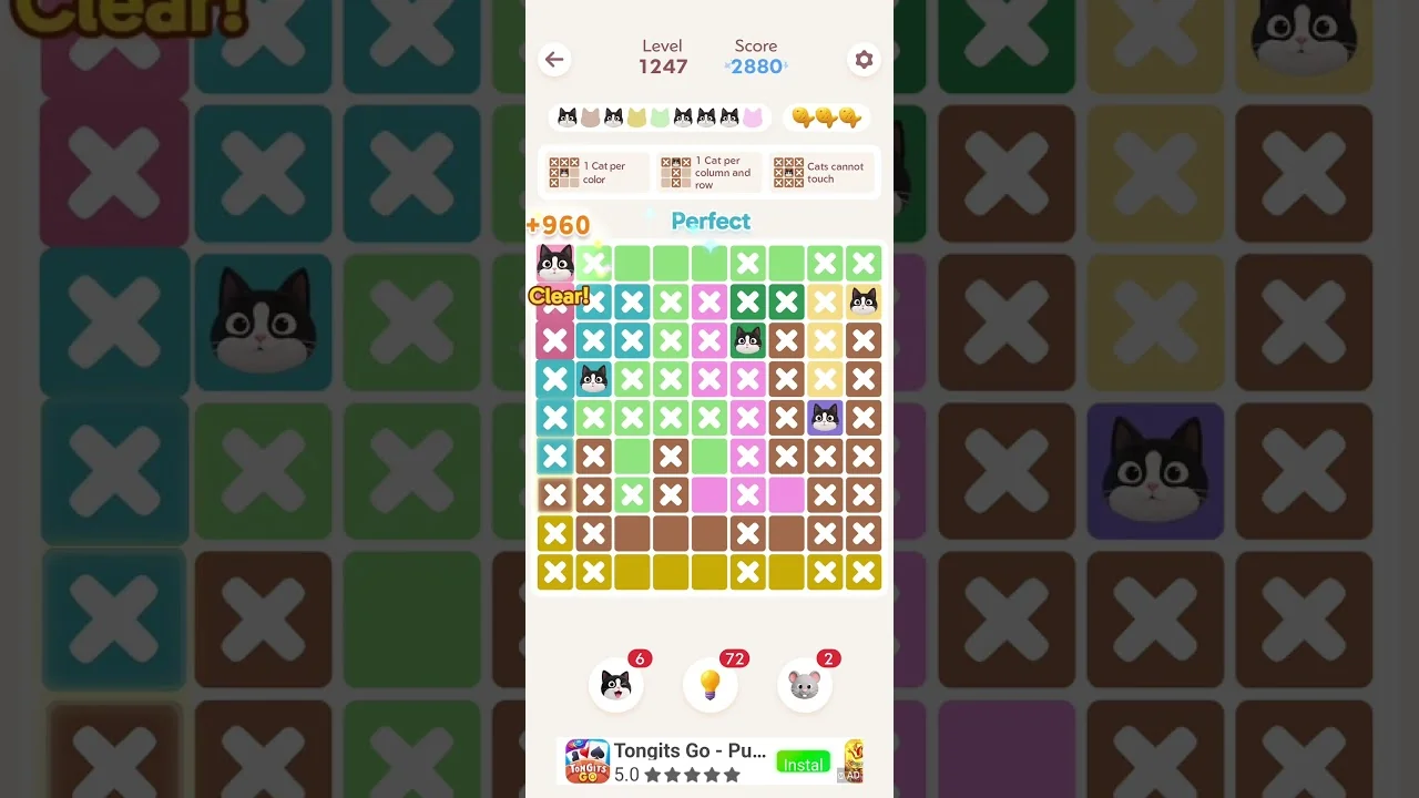 Meowdoku Level 1247 board layout